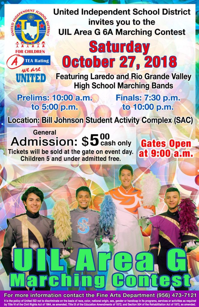 UISD Hosting UIL Area G 6A Marching Contest Saturday, October 27